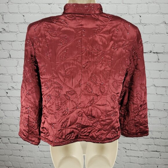 Spenser Evening Red 100% Silk Beaded Embroidered Leaves Lined Jacket Size 8 - Picture 2 of 12